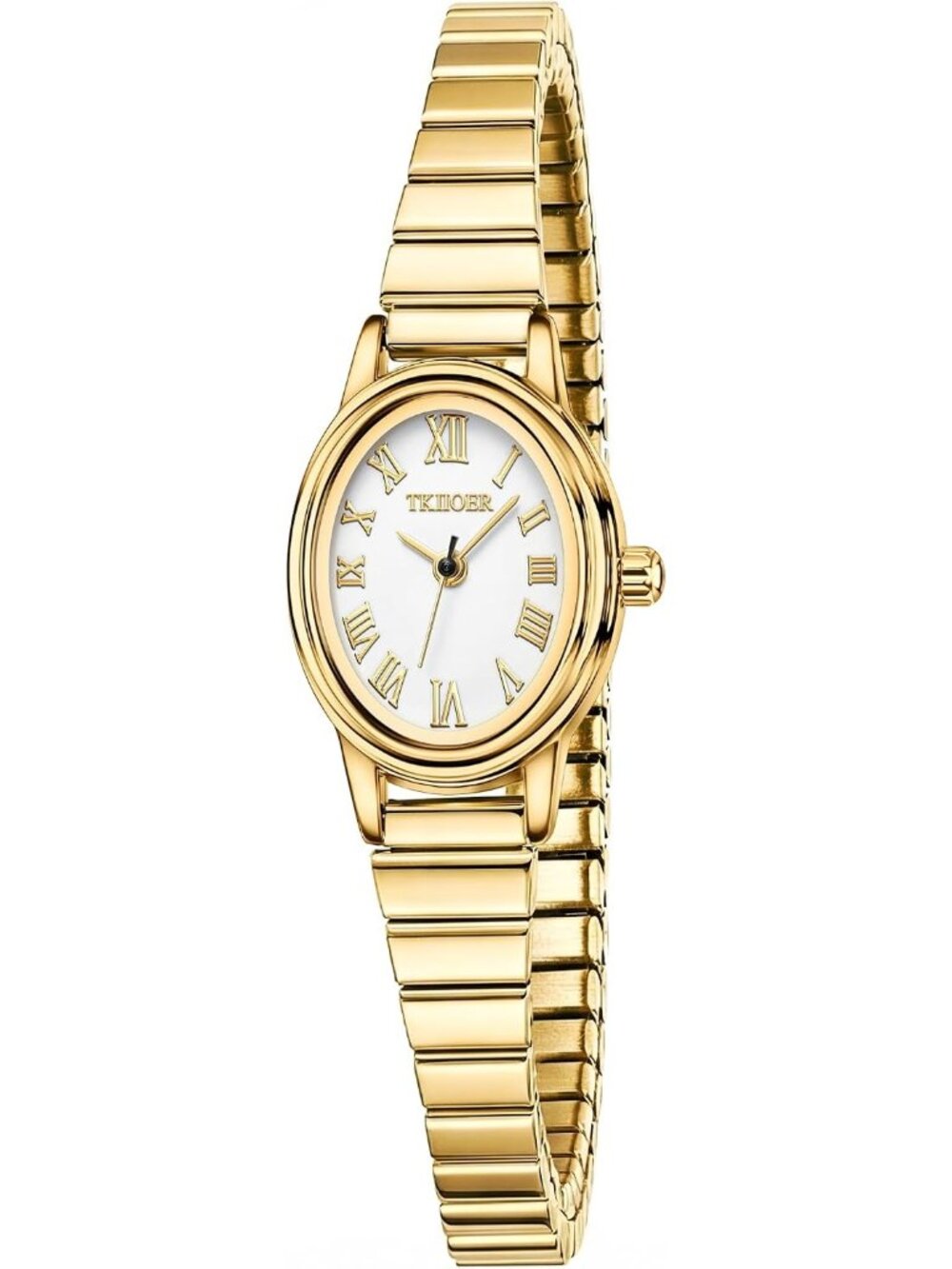 Women’s Full Gold Small Oval Dial Classic Ladies Stainless Steel Band Watch